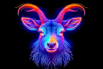 Naklejka premium Portrait de chèvre coloré et lumineux - Générative IA