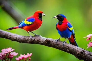 Fototapeta na wymiar red and blue birds