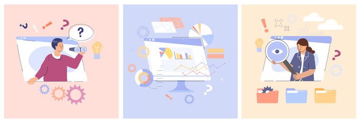 Searching And Gathering Data Flat Illustrations