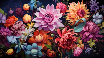 A collection of vibrant flowers in full bloom, symbolizing beauty, growth, and renewal. | generative ai