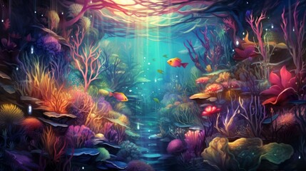 Whimsical underwater world with exotic marine creatures, sparking curiosity and imagination | generative ai