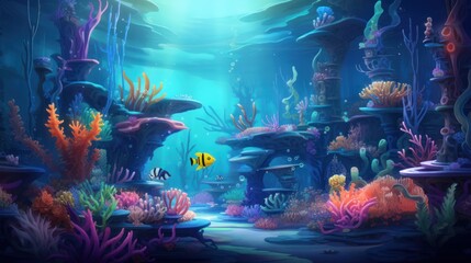 Fototapeta na wymiar Whimsical underwater world with exotic marine creatures, sparking curiosity and imagination | generative ai
