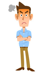 怒りの表情の半袖シャツを着た男性
