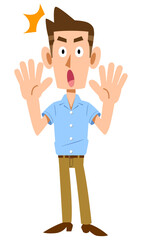 驚く半袖シャツを着た男性
