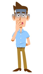 青ざめた表情の半袖シャツを着た男性
