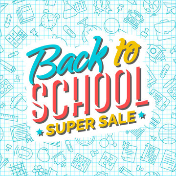 Back to school background on seamless pattern of school supplies. Happy School Year. Back To School Background. Back to school shopping. Super sale.Vector illustration.