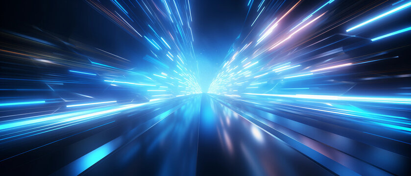 Vector Abstract, science, futuristic, energy technology concept. Digital image of light rays, stripes lines with blue light background
