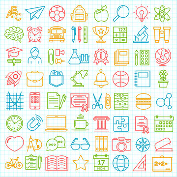 Set of back to school and education modern thin line icons school supplies isolated on checkered background. Back To School Background. Back to school super shopping. Super sale. Vector illustration.