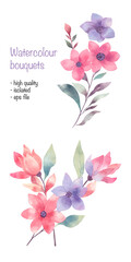 Watercolour summer Bouquets. isolated botanical clip art. Floral stickers
