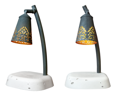 set of handmade table lamp with iron shade and plaster base isolated