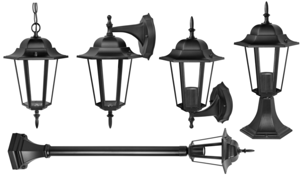 set of black classic street light isolated