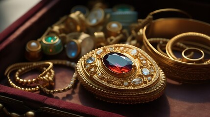 Obraz premium A golden locket inside a jewelry box