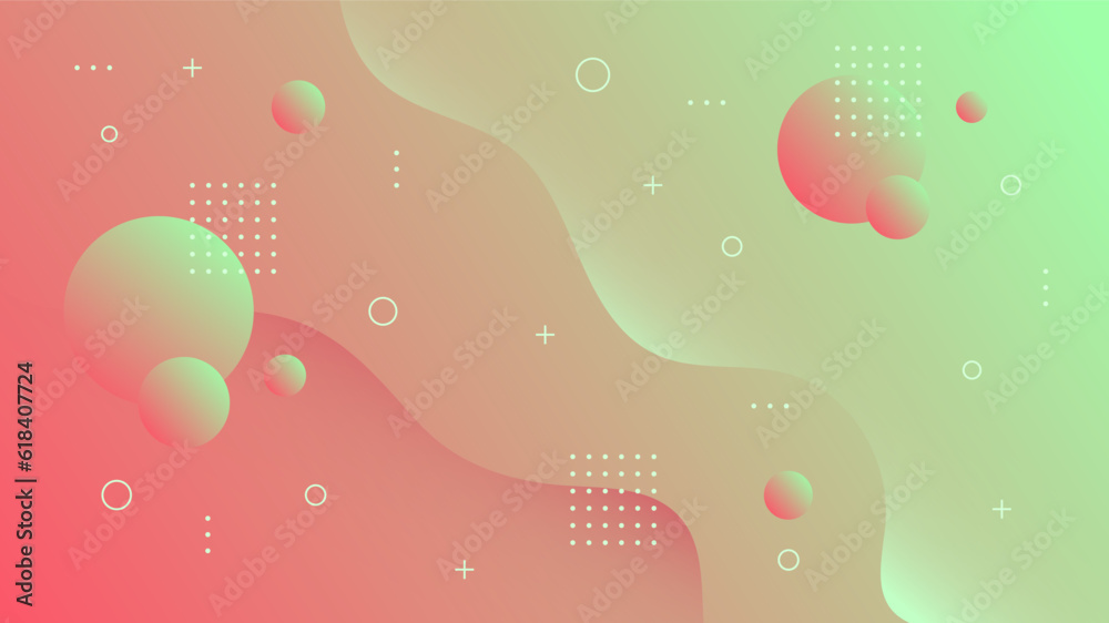 Wall mural modern abstract background with motion waves retro memphis and red green gradient color