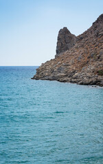 View on the island of Crete, Lentas on the Mediterranean Sea and stone rock