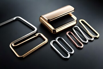 set of various paper clips  office desk stationery, golden, silver, black, white, and gold design elements