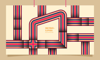 Retro lines background template copy space. Colorful vintage stripes backdrop design for poster, banner, landing page, brochure, magazine, cover, festival, or event.