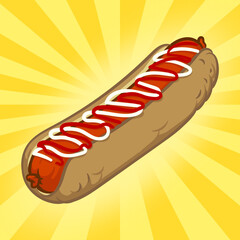 vector fast food sticker design with hot dog isolated