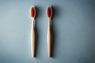 two toothbrushes isolated over a transparent background, l, flat lay / top view 