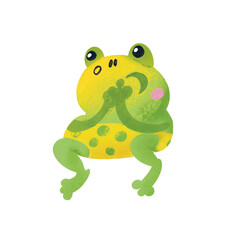 Fototapeta na wymiar Cute funny scared frog for design. Drawing cartoon animal character for kids worksheet, book, game, poster. Color illustration drawing on white background. 