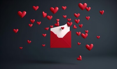 Flying hearts surround a heartfelt Valentines love letter