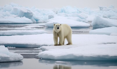 Polar bear navigates the slippery terrain of the glacier Creating using generative AI tools