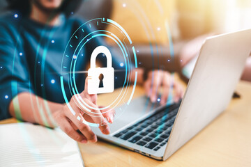 User authentication system folder settings, cybersecurity concept. Finger scanning allows access to security, Digital transformation technology strategy, ideas and the adoption of technology in busine