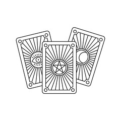 Mystical esoteric cards icon. Flat illustration of three taro cards with isolated on a white background. Fortune telling concept. Vector 10 EPS.