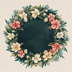 Watercolor Style Tropical Flower Wreath Frame for Text