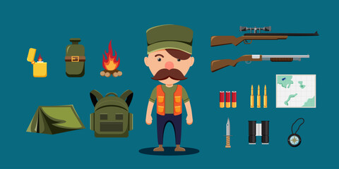 The moustache man with Hunter Equipment cartoon vector