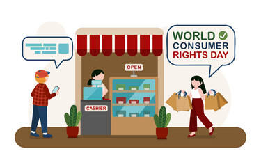 World Consumer Rights Day, shopping symbol with hand rights design for banner, poster, vector illustration.