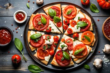 Fototapeta na wymiar pizza with tomatoes and mozzarella