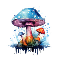 Watercolor magic mushroom on white background
