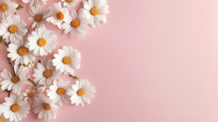 Elegant white chamomiles on a serene pink background