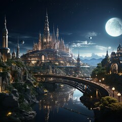 panorama of the fantasy cityat night