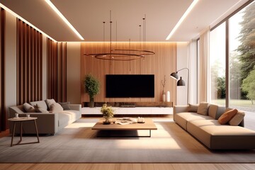 Modern living room showcasing a chic sofa close-up, sleek design, and hardwood floors