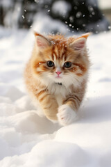 Fototapeta premium Cute little kitten stepping in the snow