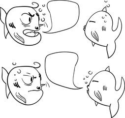 Two cartoon fish are having a conversation