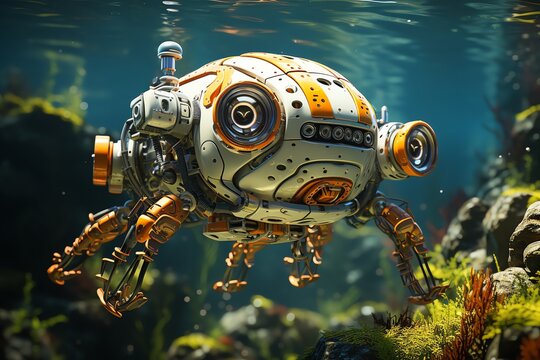 Robot pufferfish puffing up in defense