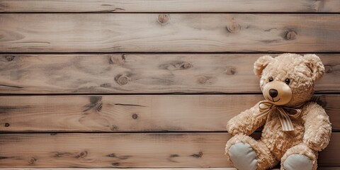 Lovely concept. Cute and classic. Teddy bear on vintage wooden table with retro design