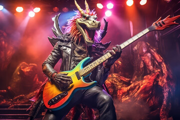 Fototapeta na wymiar Dragon playing the electric guitar