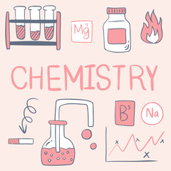 Set of object of science and chemistry in laboratory