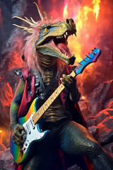 Obraz na płótnie Canvas Dragon playing the electric guitar