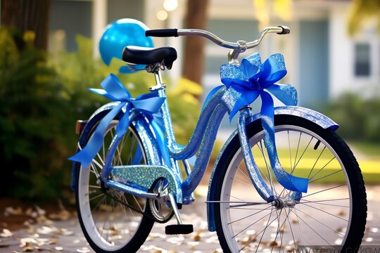 A shiny blue bicycle gift