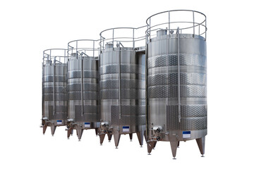 Modern steel clear wine tanks isolated on white background, with clipping path. Full Depth of...
