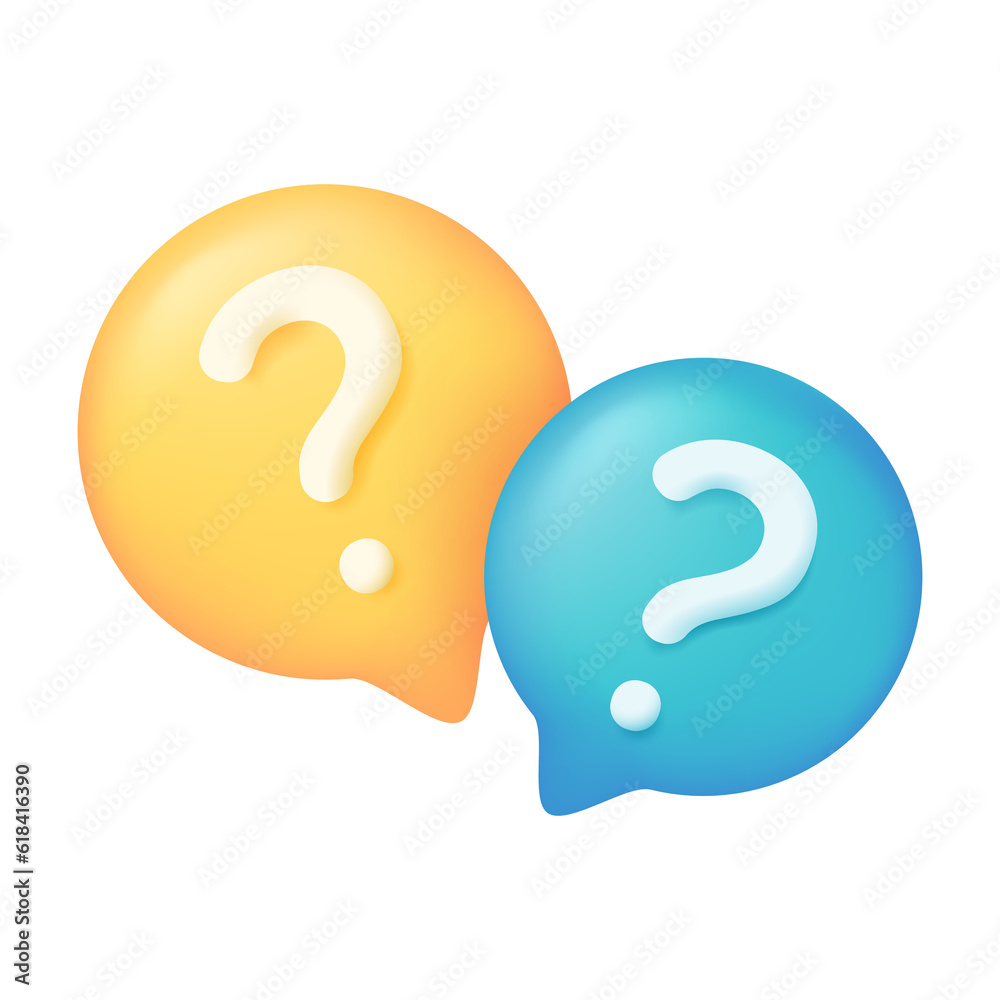 Poster 3d text box. speech bubble dialog dialogue. questions and answers