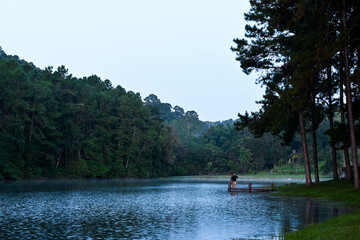 Fototapeta na wymiar Pang Ung Maehongson Lake and mountain