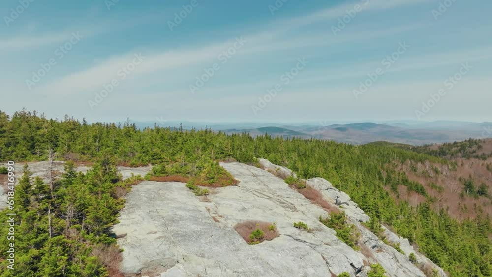 Sticker aerial of beautiful mountains covered in the green trees of the dense forest under the blue sky