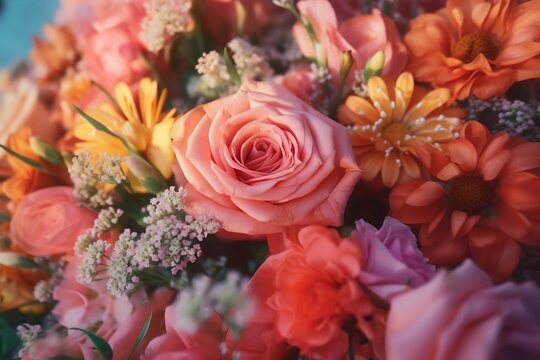 Close up of a bunch of colorful flowers - created with Generative Ai technology