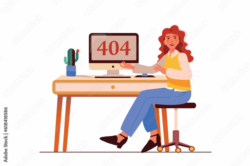 Poster 404 not found concept with people scene in the flat cartoon design. the programmer had a problem wit