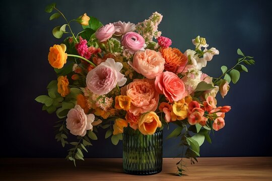 bouquet of flowers in vase created with Generative Ai technology